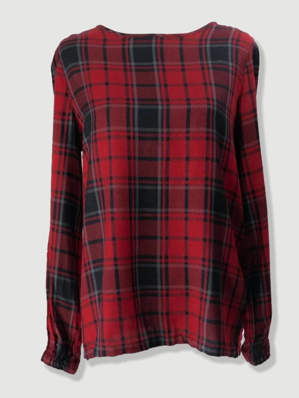 Workshop Red Tartan Plaid Top Twee Corporate Professional Boxy High Neck